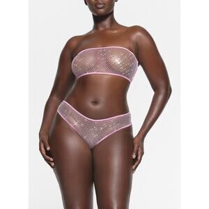 NEW Skims x Swarovski Stretch Net Bandeau M Bubblegum Pink Crystal Embellished